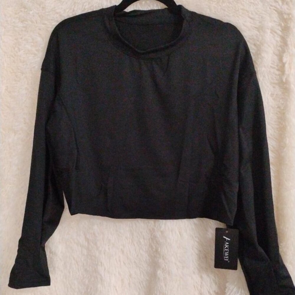 AKEWEI Womens Long Sleeve Workout Tops Pullover Crop NWT Size XS